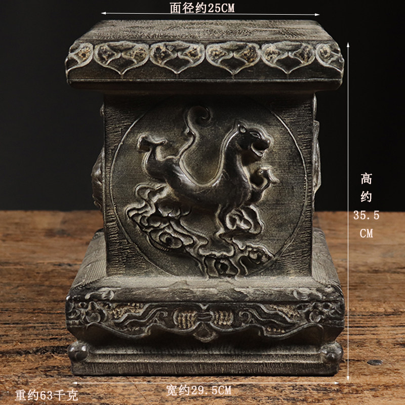 仿古石雕天然青石民俗怀旧手工雕刻四神兽柱墩石墩茶壶底座摆设
