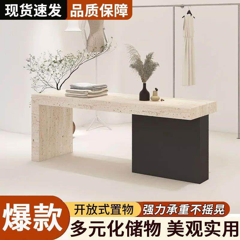 服装店展示中岛桌展示柜彷洞石流水台黑色女装衣服饰品摆件前台
