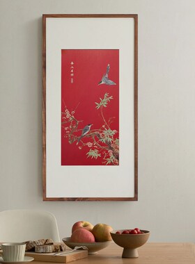 铜雕画《喜上眉梢》手工錾刻喜庆春节过年红色中式花鸟玄关装饰画