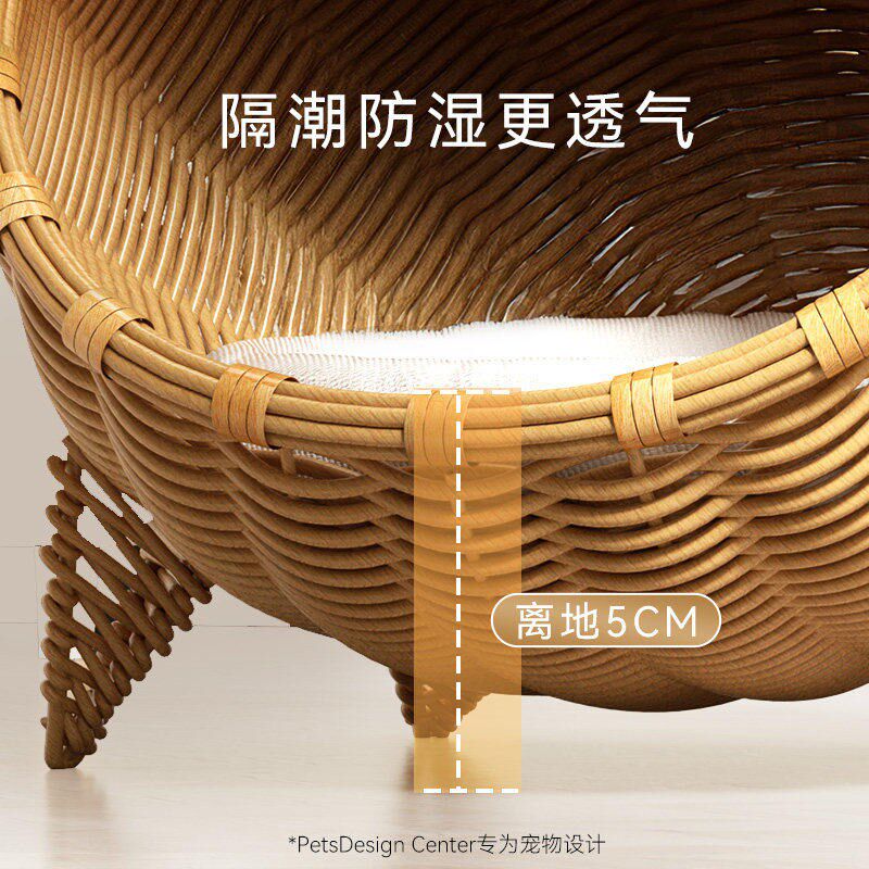 藤编猫窝四季通用别墅半封闭安全感猫床新型大尺寸猫帐篷夏天夏季