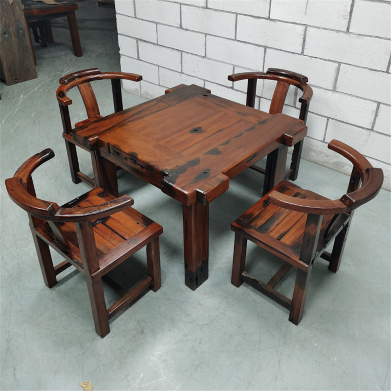 老船木茶桌椅组合实木客厅餐桌家用阳台小茶几防水防晒室外休闲桌
