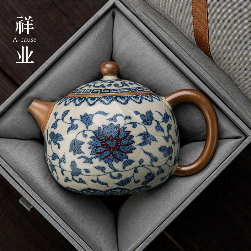 2024新款青花汝窑西施茶壶单壶泡茶家用一人用陶瓷功夫茶具急须壶