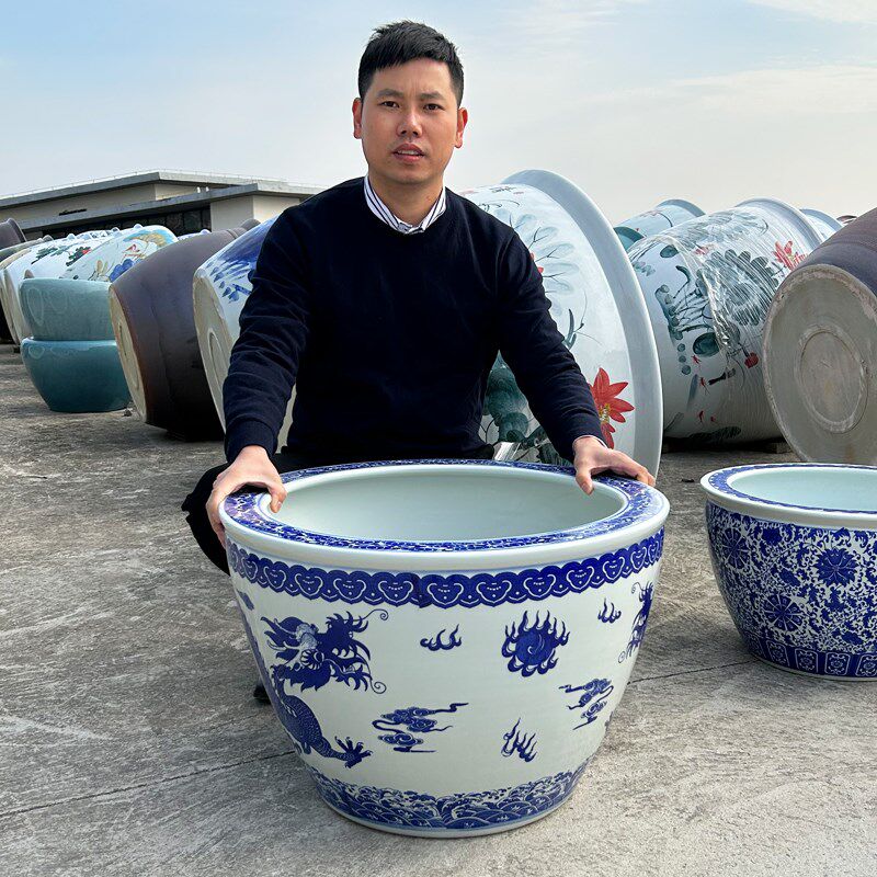 景德镇陶瓷青花大缸家用睡莲荷花盆室外养乌龟鱼缸种树缸庭院水缸