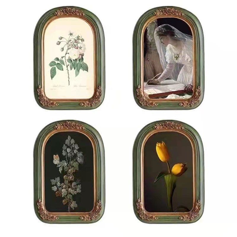 法式轻奢小众装饰画祖母绿雕花复古树脂相框挂画中古艺术画框摆台
