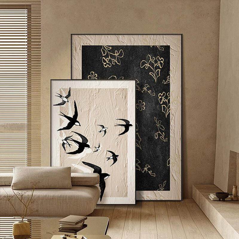 燕子客厅落地画黑白抽象入户玄关壁画现代简约风沙发背景墙装饰画