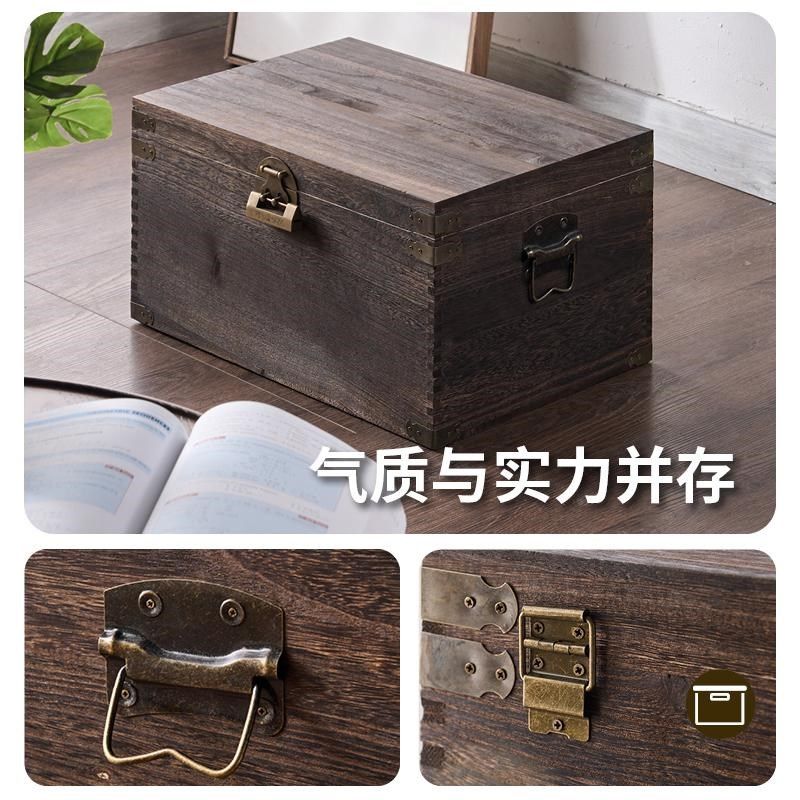 木箱长方形收纳箱复古收纳带物实木箱带锁木盒箱盖子特大号储物箱
