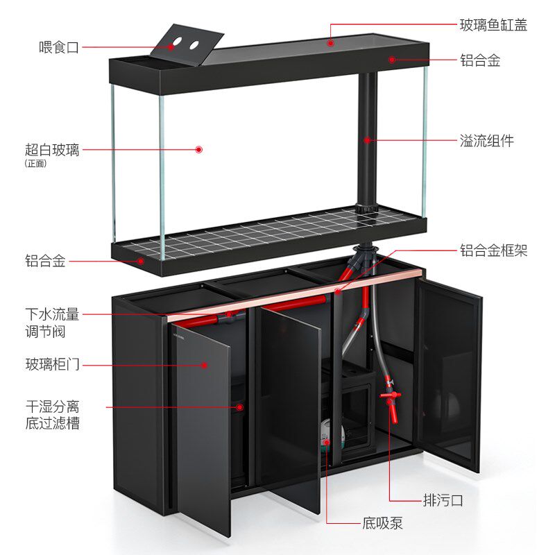 闽江极简系列超白鱼缸客厅家用大型底滤中小型轻奢生态水族箱新款