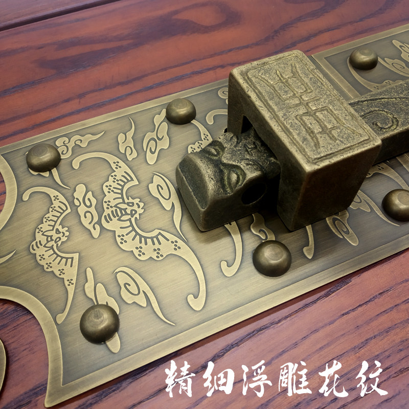 中式仿古黄铜兽头插销老式木门复古全铜门扣门栓锁扣古铜门闩门锁