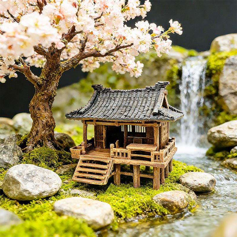 水陆微景观盆景假山鱼缸造景古风建筑凉亭彷真树脂摆件房子装饰