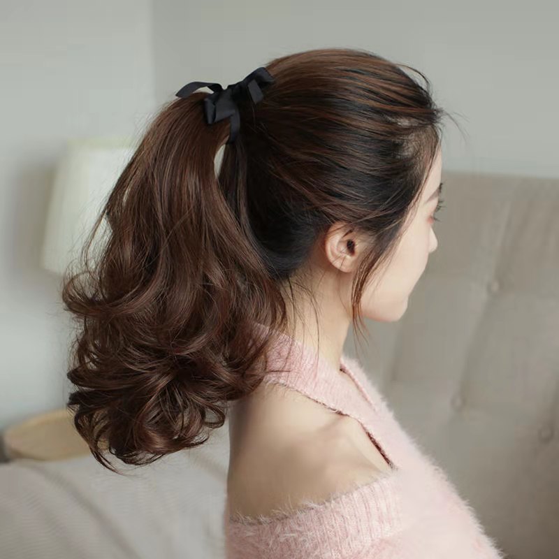 超马尾短发假发马尾女卷发大波浪绑带式梨花马尾短款马尾辫子