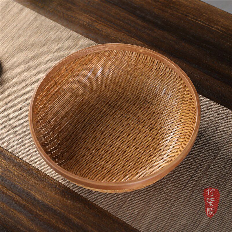 竹编收纳筐家用水果篮手工编织圆形簸箕茶具点心收纳篮竹筐竹篮子