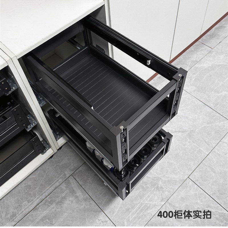 三层抽屉式纳米铝合金厨房橱柜调味篮抽屉式开门工具调味拉篮阻尼