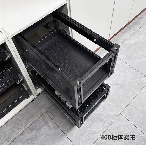 三层抽屉式纳米铝合金厨房橱柜调味篮抽屉式开门工具调味拉篮阻尼