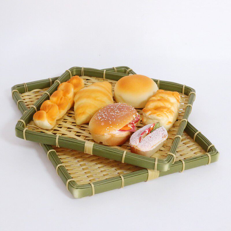 家用仿竹(PP塑料)编簸箕筛子竹筐子竹篮农家乐方形簸箕装饰绘画
