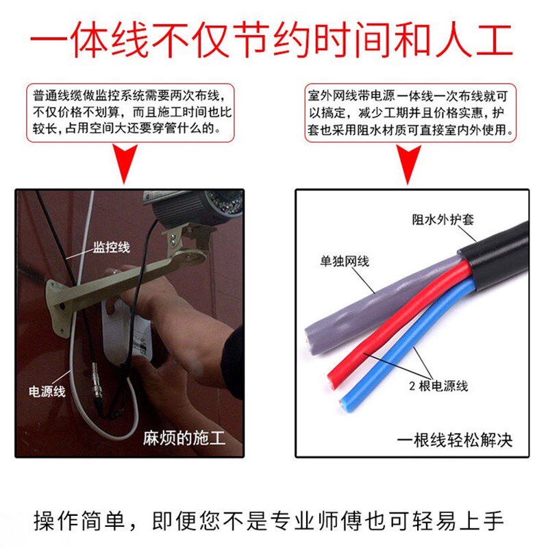 纯铜4芯8芯网线带电源一体线无氧铜高清室外网络视频监控复综合线