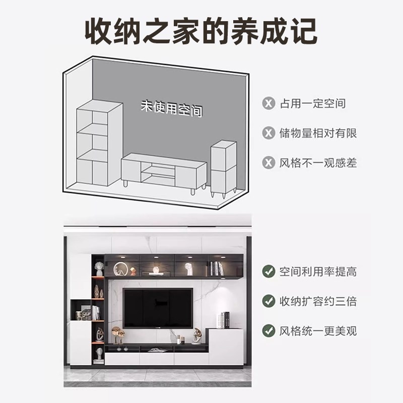 电视柜简约现代一体靠墙组合轻奢悬空柜挂式吊柜客厅背景墙柜定制
