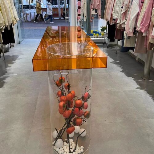 压克力展示台中间网红展示柜服装店中岛流水台鞋架店化妆品展示桌