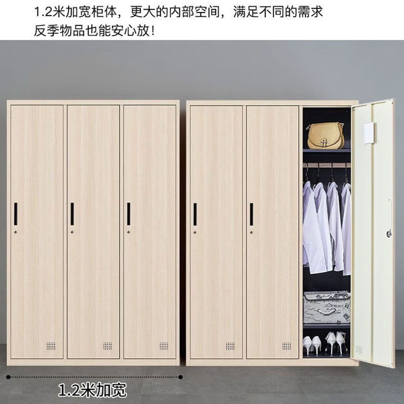 员工更衣柜宿舍带锁衣柜钢制木纹小户型收纳储物柜健身房桑拿柜