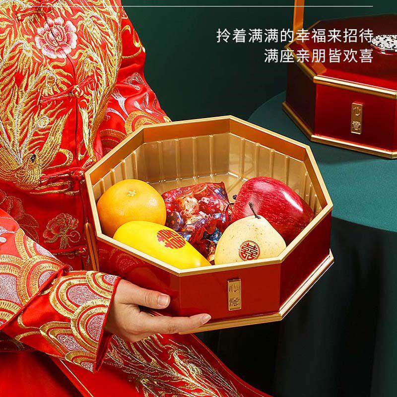 结婚手提饺子盒双层食盒果盒带盖红色单层三层大号提篮新娘嫁妆盒