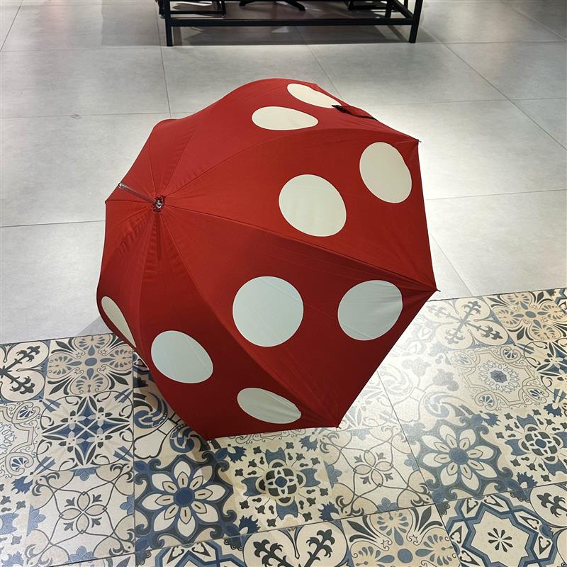 一朵可爱的小蘑菇拱形鸟笼黑胶防晒防紫外线抗风大波点晴雨长柄伞