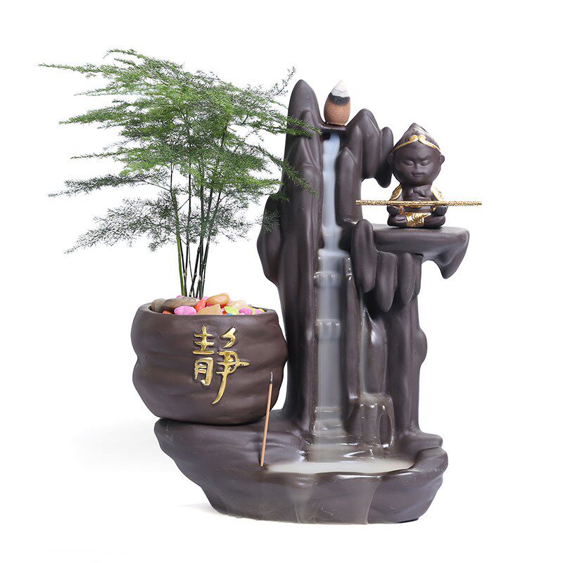 倒流香炉高山流水室内观赏檀香茶道陶瓷香薰炉大号创意家用摆件