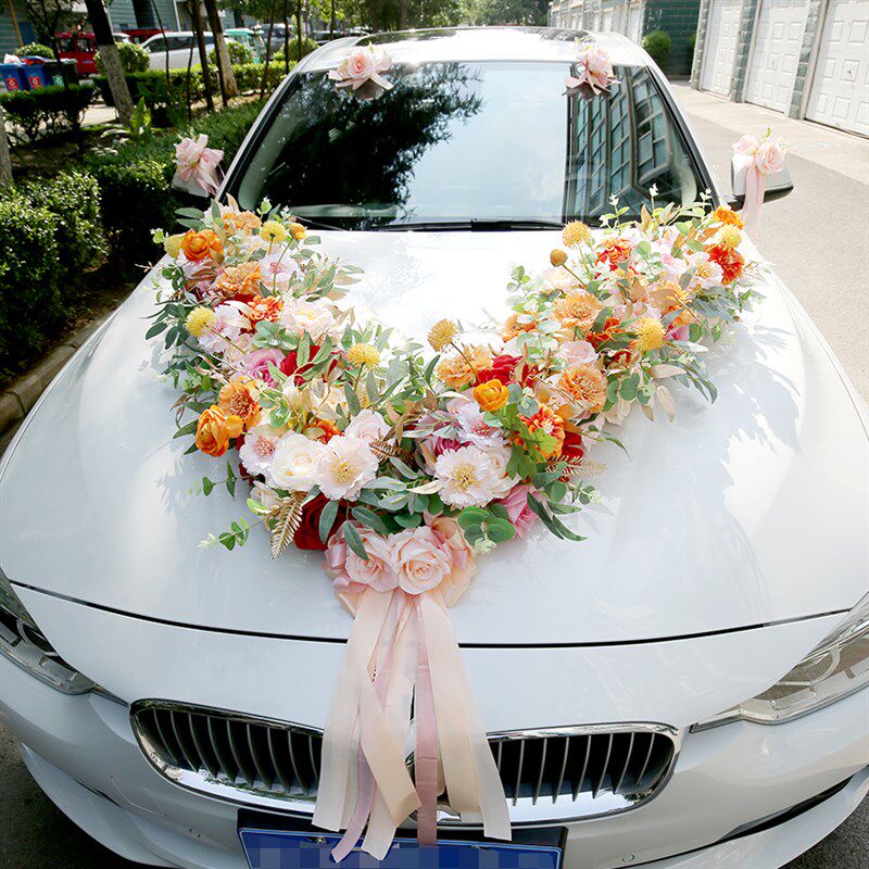 网红婚车花拉花迎亲车队花婚车装饰仿真结婚车花车头花主婚车v型