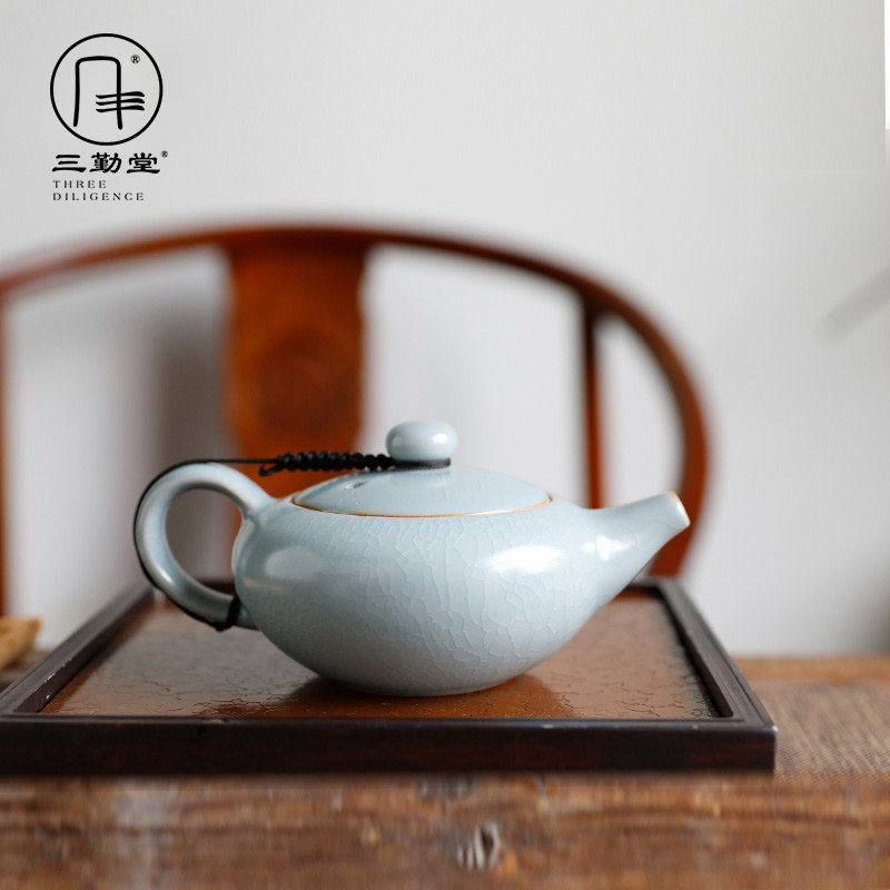三勤堂禅心汝窑茶壶陶瓷功夫茶具泡茶器开片可养大容量小壶S24014