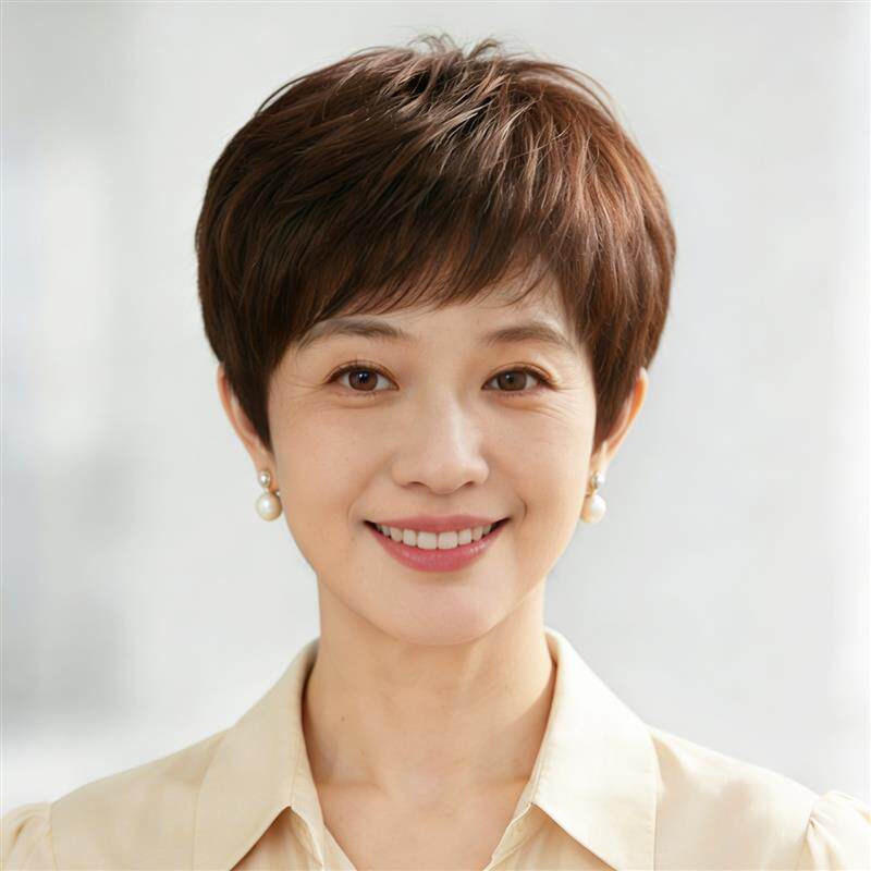 中老年假发全头套女真发全真人发薄款黑色短发妈妈化疗光头假头发
