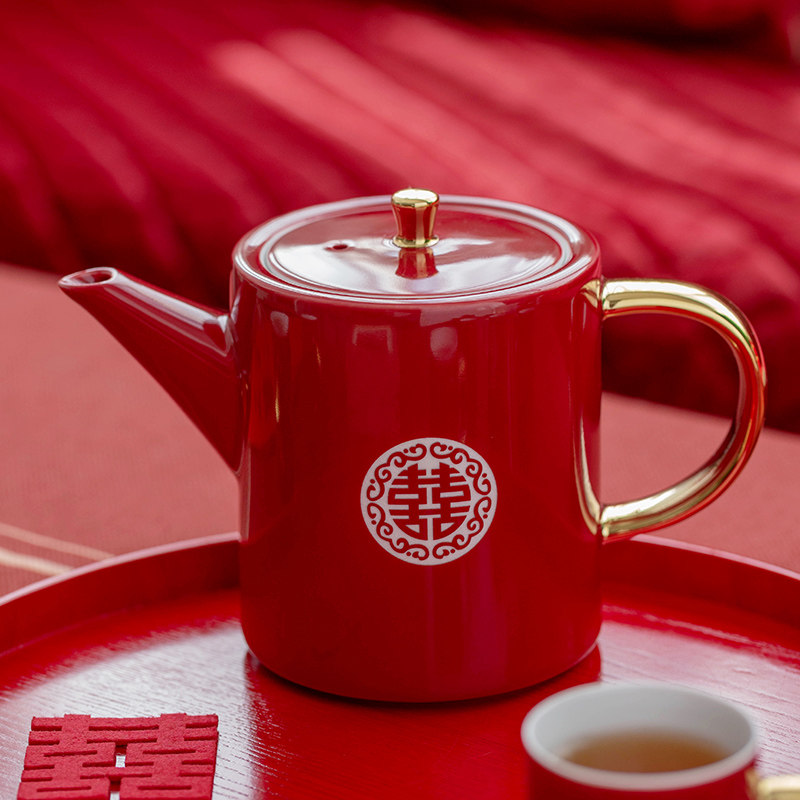 结婚茶具套装喜茶杯子整套婚庆用品大全客厅家用新婚红色茶壶礼盒