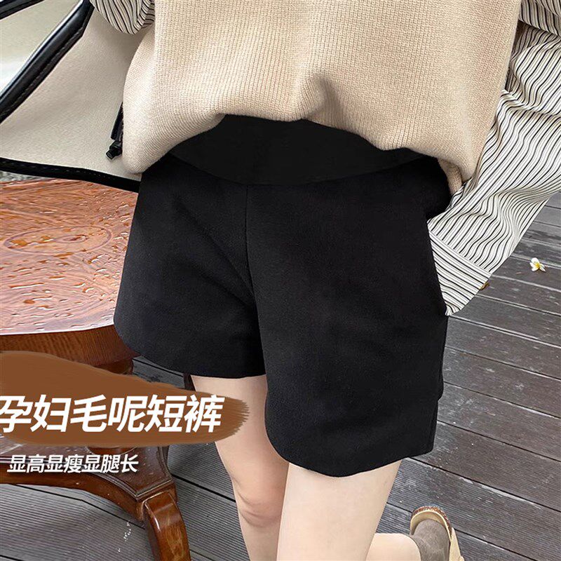 孕妇毛呢短裤春夏季外穿春装新款孕期不勒肚子托腹阔腿打底裤靴裤