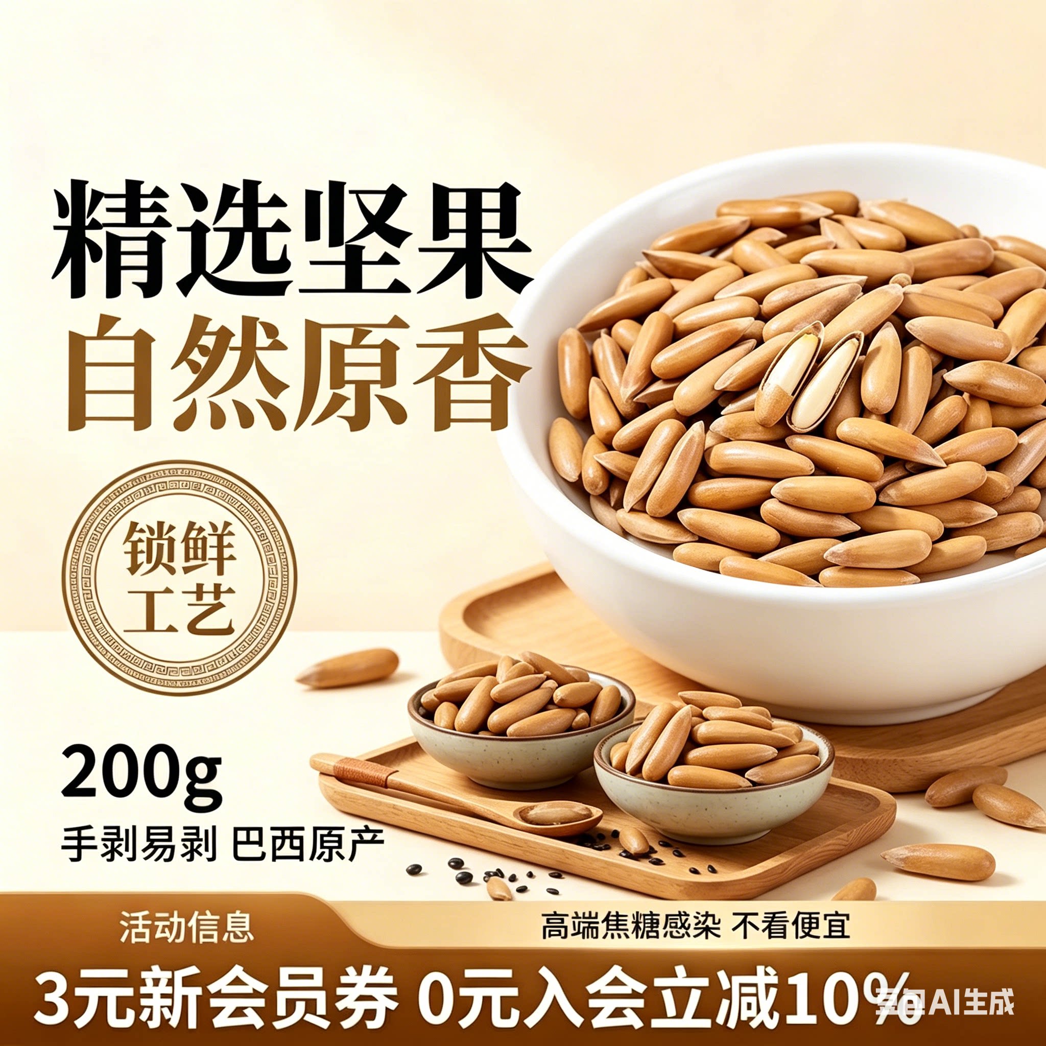 特级巴西松子央妈推荐手剥孕妇坚果饱满酥脆原味解馋小零食干货