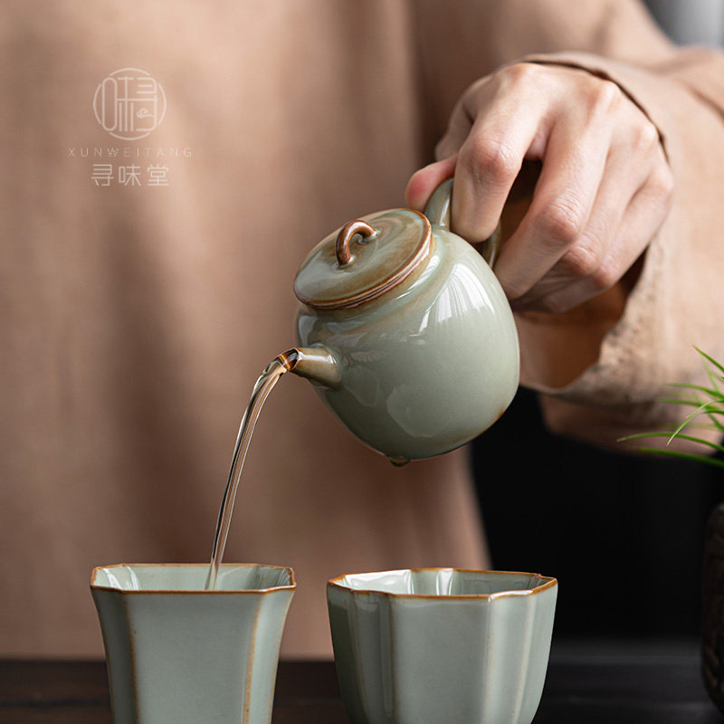 青玉汝窑小茶壶高档仿古手工壶小容量可养家用中式陶瓷功夫茶具