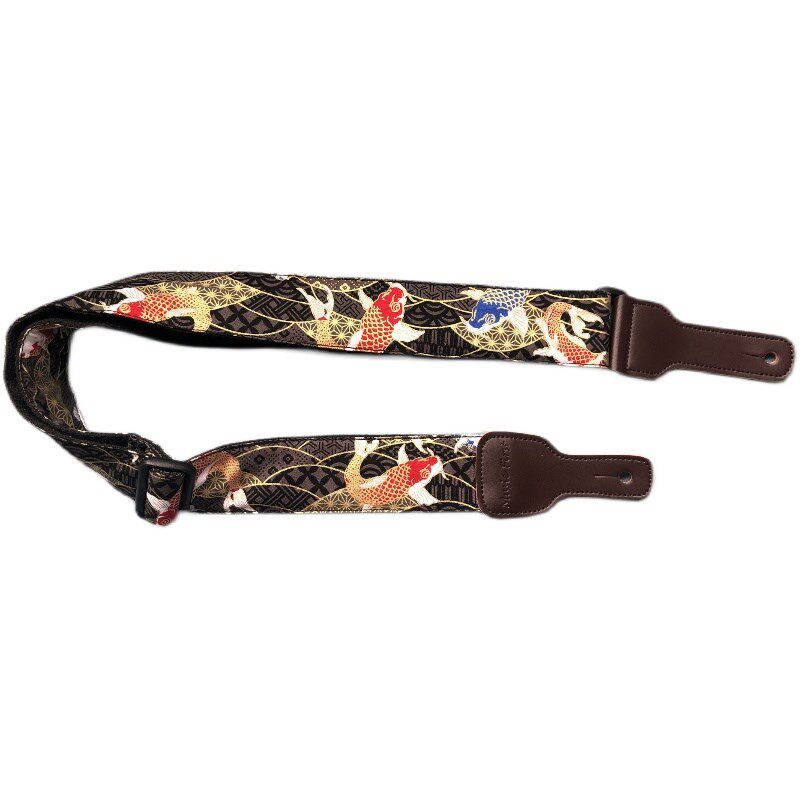 纯手工原创幸运锦鲤和风吉他带含缓冲垫通用吉他背带Guitar strap