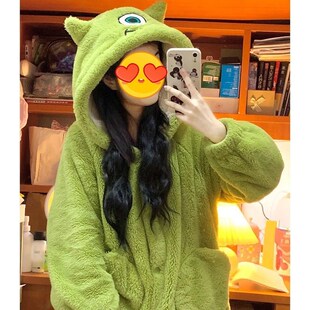 大眼仔睡衣女秋季冬天2024年新款珊瑚绒睡袍毛绒浴袍加厚睡裙长款