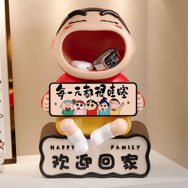 蜡笔小新入户玄关钥匙收纳摆件儿童房格子柜装饰欢迎回家乔迁礼物