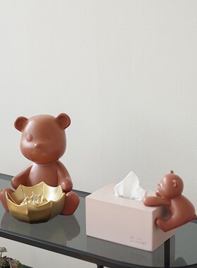 轻奢入户玄关钥匙收纳摆件 纸巾盒客厅ins暴力熊电视柜糖果盘装饰