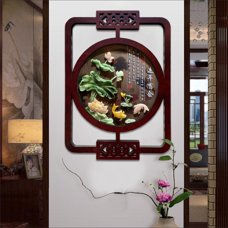 客厅装饰画沙发背景墙浮雕画新中式入户玄关走廊挂画树脂仿玉雕画