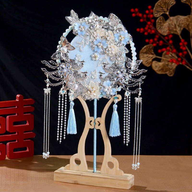 新娘团扇结婚中式秀禾服旗袍手持扇子手工DIY材料包重工婚礼喜扇