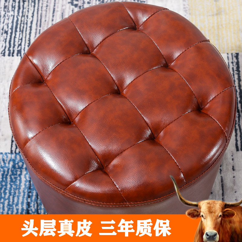 真皮皮凳子圆凳换鞋凳家用沙发凳客厅实木矮凳KTV方凳坐墩小板凳