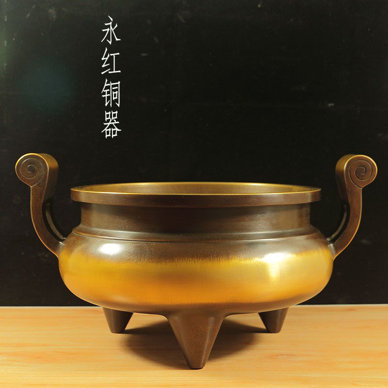 纯铜香炉特大号仿古黄铜线香炉供奉供佛寺庙室内祭祀焚香香具摆件