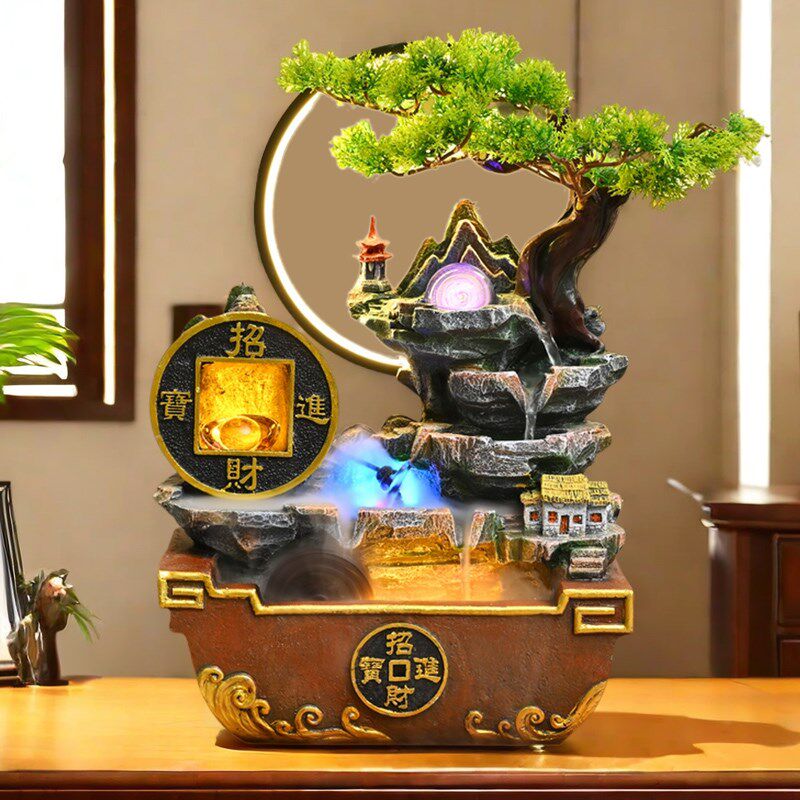 桌面假山流水摆件风车循环喷泉客厅办公桌招财风水轮乔迁生财礼品