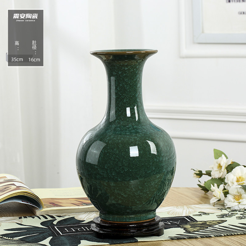 景德镇陶瓷器仿古官窑裂纹釉花瓶现代中式简约家居玄关装饰品摆件