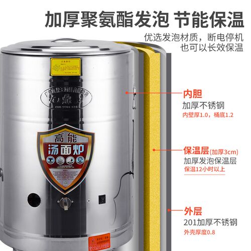 九鼎王煮面炉商用下面桶电热汤面炉燃气平底304不锈钢煮面熬高锅