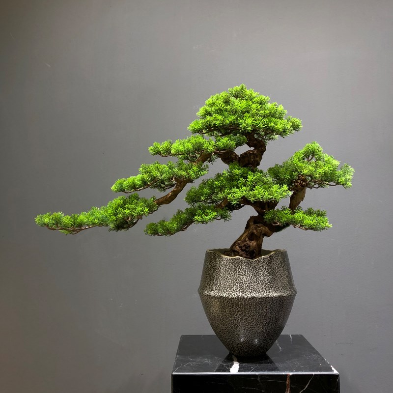 仿真迎客松盆景假树新中式罗汉崖柏绿植造景客厅家居玄关装饰摆件