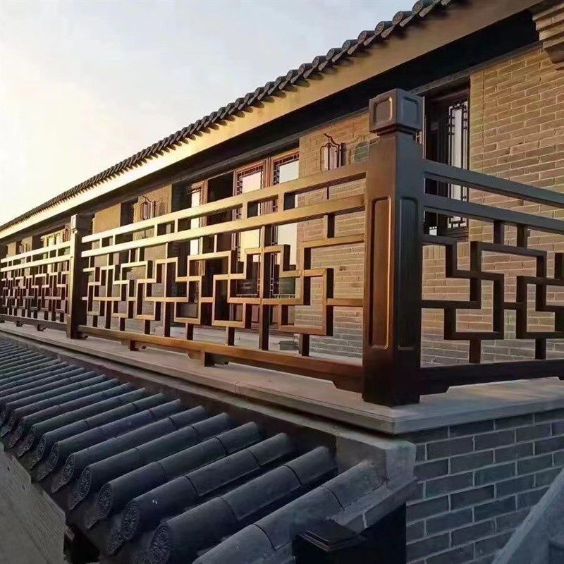 新中式仿古铝合金护栏别墅四合院庭院围栏中式木纹栏杆铝合金护栏