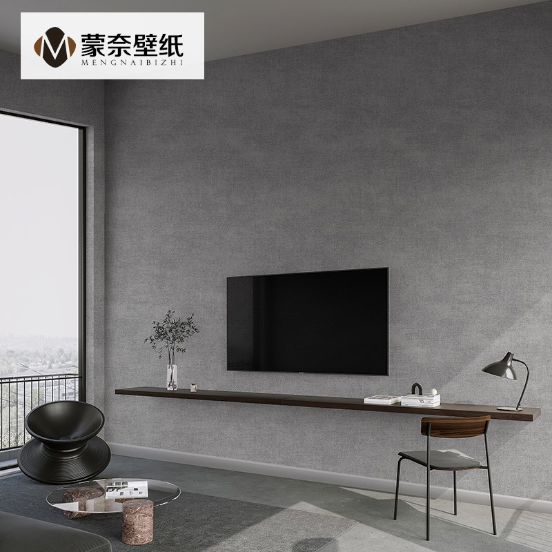 黑色灰色奶咖色无纺布亚麻布纹素色壁纸卧室客厅背景墙纸2025新款