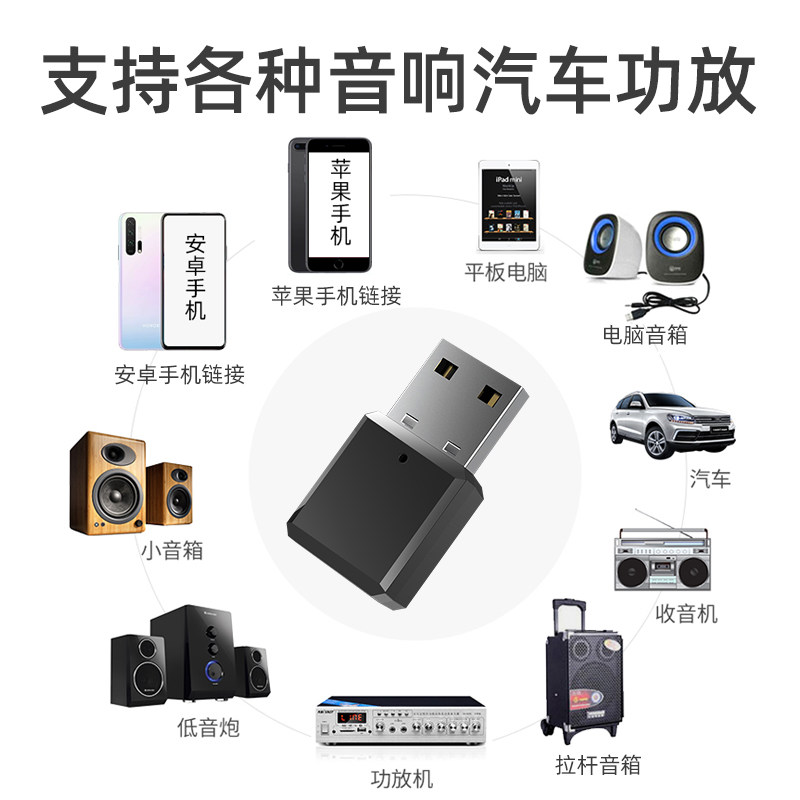 车载USB蓝牙接收器5.1无损通话立体声家用音响aux无线转接头通用
