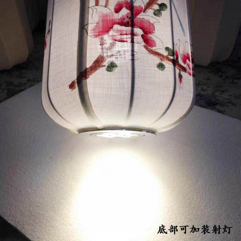 新中式布艺手绘灯笼仿古典宫灯餐厅茶楼过道创意冬瓜长形布艺吊灯