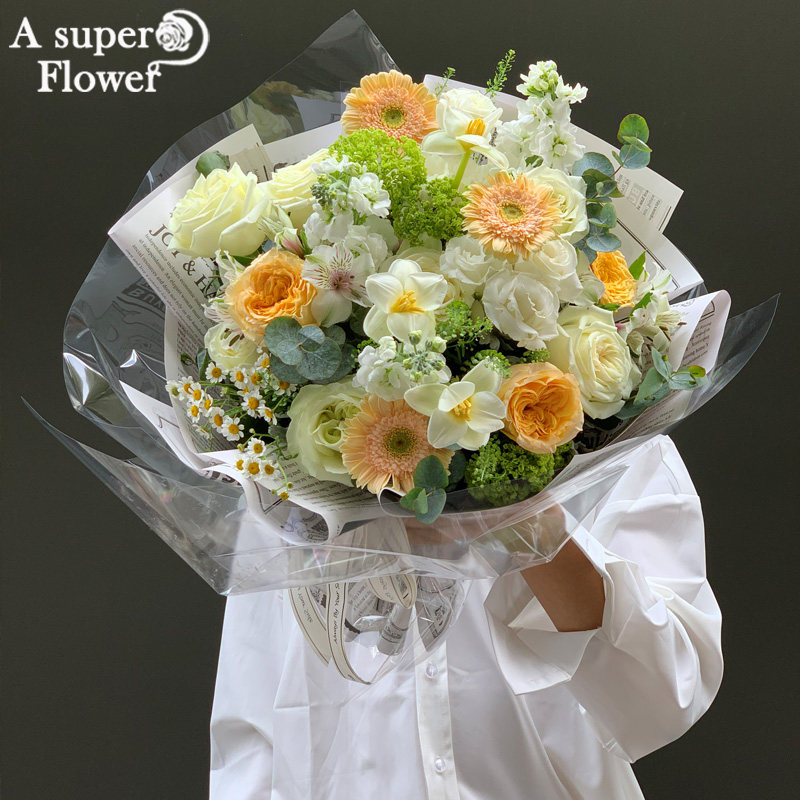 杭州鲜花速递同城订花店配送上门女友生日玫瑰花桔梗韩式混搭花束