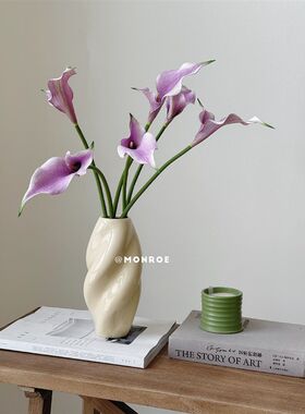 双瓣海芋梦鹿仿真花 紫色白色手感材质马蹄莲海芋客厅桌面插花